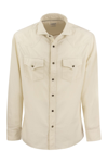 BRUNELLO CUCINELLI BRUNELLO CUCINELLI GARMENT-DYED CORDUROY LEISURE FIT SHIRT WITH PRESS STUDS, EPAULETTES AND POCKETS