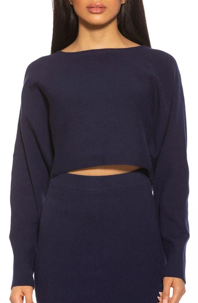 Alexia Admor Ribbed Knit Dolman Sleeve Top In Navy