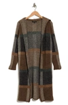 Joseph A Plaid Hooded Maxi Cardigan In Chocolate Plaid