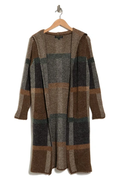 Joseph A Plaid Hooded Maxi Cardigan In Chocolate Plaid