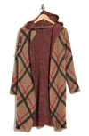 Joseph A Plaid Hooded Maxi Cardigan In Plaid Cappuccino