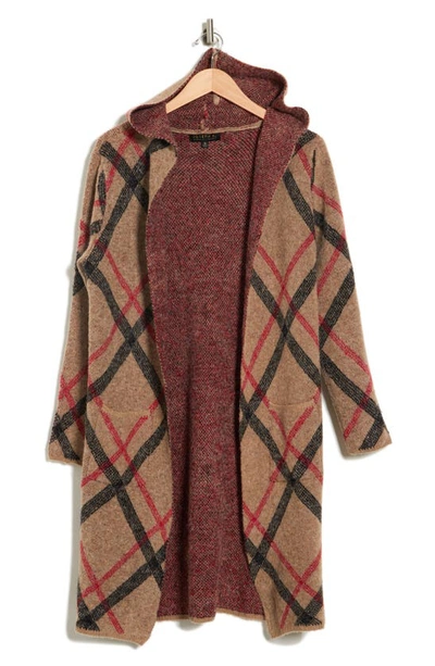 Joseph A Plaid Hooded Maxi Cardigan In Plaid Cappuccino