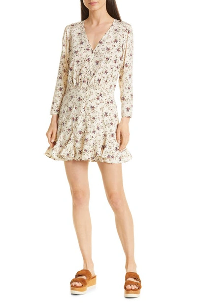 Veronica Beard Riggins Floral Long Sleeve Stretch Silk Dress In Whitestone Multi