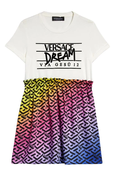 Versace Kids' Dream Via Gesù Logo T-shirt Dress In Neutral