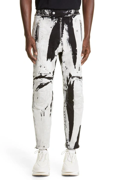 Balmain Two-tone Skinny Jeans In Blanc Noir