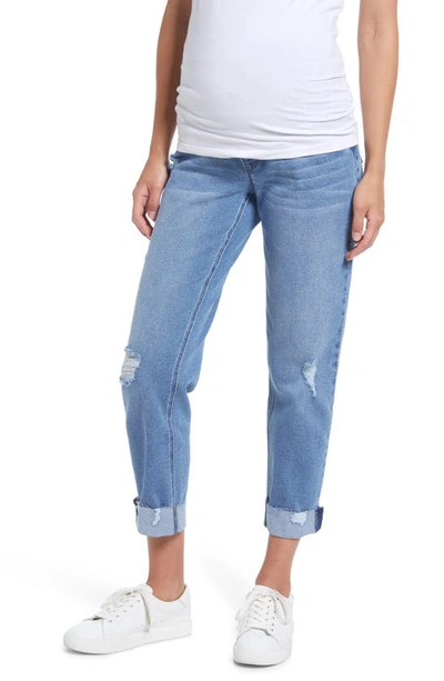 1822 Denim Over The Bump Raw Hem Maternity Slim Girlfriend Jeans In Jaimie