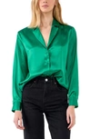 Endless Rose Satin Button-up Blouse In Green