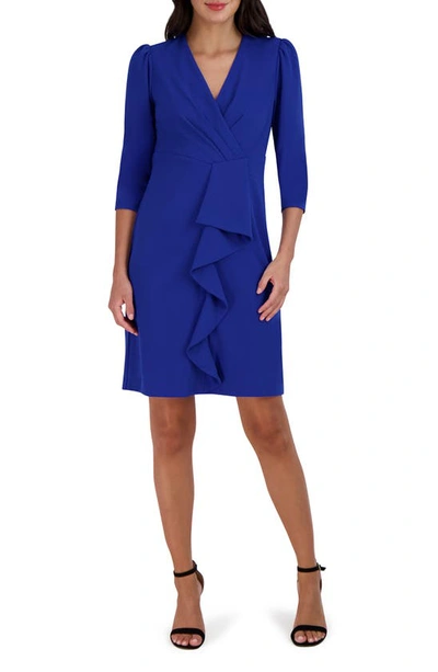 Julia Jordan Cascade Ruffle Crepe Sheath Dress In Cobalt