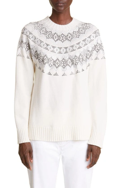 Max Mara Osmio Fair-isle Embellished Wool-cashmere Sweater In White