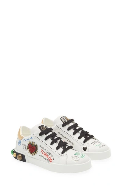 Dolce & Gabbana Kids' Portofino Dg King Lace-up Low Top Sneaker In White