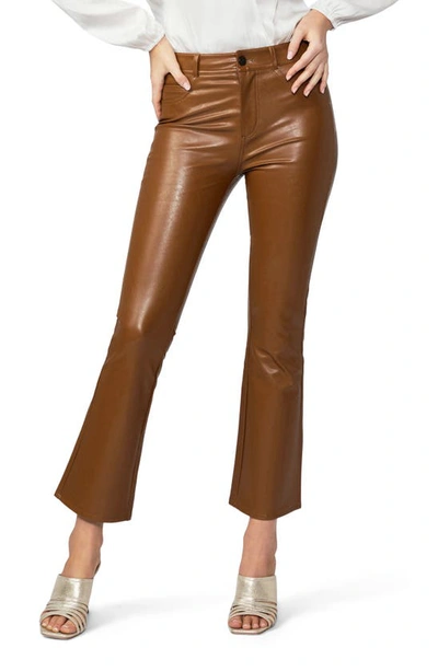 Paige Claudine Faux Leather Flare Leg Ankle Trousers In Brown