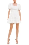 Endless Rose Lace Puff Sleeve Cotton & Linen Minidress In White