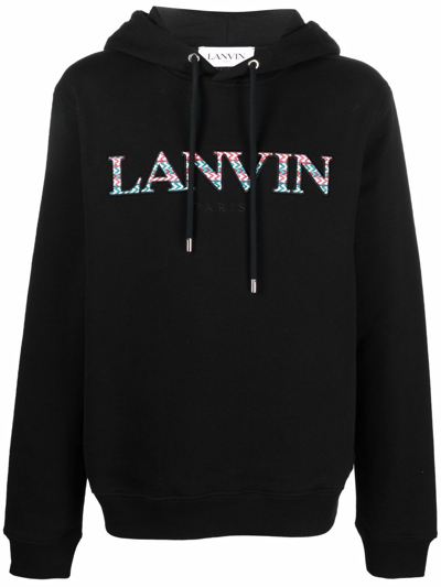 Lanvin Embroidered-logo Drawstring Hoodie In Black