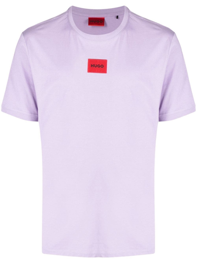 Hugo Regular-fit Cotton T-shirt With Red Logo Label In Light Purple