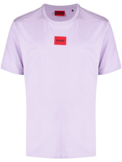 Hugo Boss Regular-fit Cotton T-shirt With Red Logo Label In Light Pastel/purple