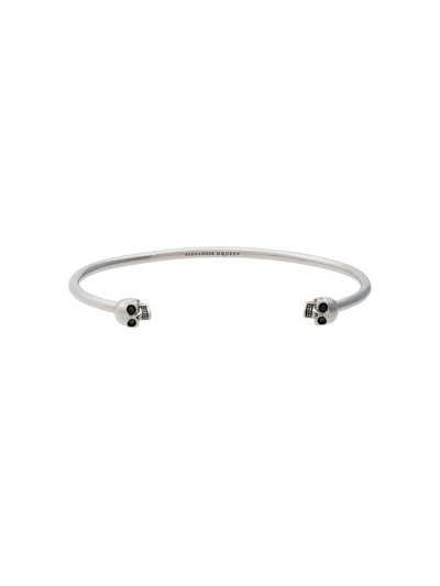 Alexander Mcqueen Silver-tone Metal Skull-embellished Cuff Bracelet In Metallic