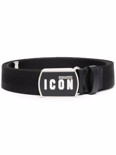 Dsquared2 Belt With Iconic Plaque Logo In Black
