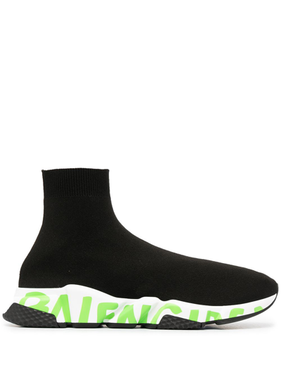 Balenciaga Speed Sneakers With Logo In Black White Green