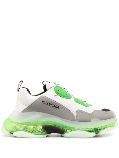 Balenciaga White And Green Triple S Sneakers