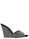 Paris Texas Holly Wanda Crystal-embellished Suede Wedge Mules In Black