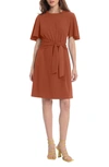 Donna Morgan Flutter Sleeve Waist Tie Dress In Cedar