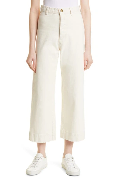 The Great The Seafair Crop Raw Hem Wide Leg Jeans In Stone