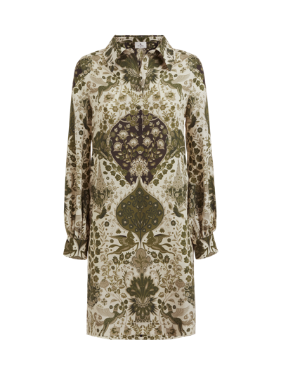 Etro Wool And Silk Shirt Dress In Green