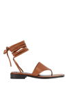 Staud Alexandre Leather Lace-up Thong Sandals In Brown