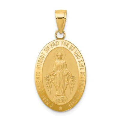 Pre-owned Goldia 14k Yellow Gold Satin & Polished Blessed Mary Miraculous Medal Oval Pendant