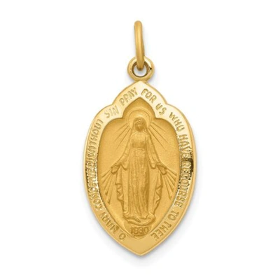 Pre-owned Goldia 14k Yellow Gold Satin & Polished Blessed Virgin Mary Miraculous Medal Pendant