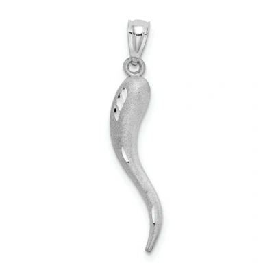 Pre-owned Goldia 14k White Gold Diamond Cut Italian Horn Good Luck Charm Pendant For Necklace