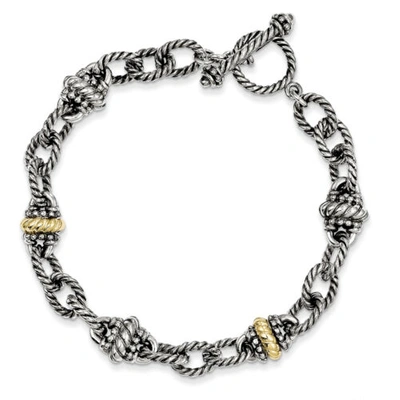 Pre-owned Shey Couture 7.5" Link Toggle Bracelet .925 Sterling Silver 14k Gold Accent  In White