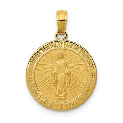 Pre-owned Accessories & Jewelry 14k Yellow Gold Satin Finish & Polished Blessed Mary Miraculous Medal Pendant