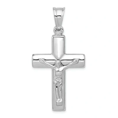 Pre-owned Goldia 14k White Gold Solid Polished Reversible Hollow Crucifix/cross Pendant