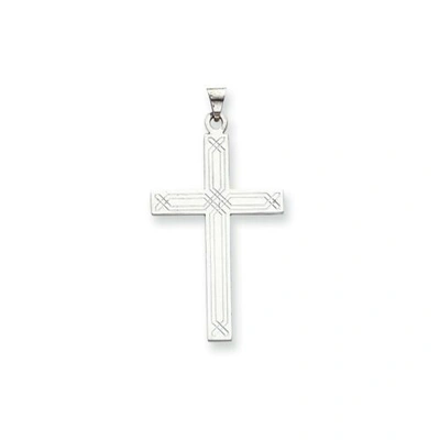 Pre-owned Goldia 14k White Gold Solid Polished Engraveable Crucifix Cross Religious Charm Pendant