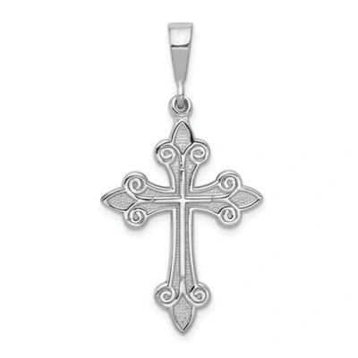 Pre-owned Goldia 14k White Gold Polished Satin Finish Budded Cross Christianity Religious Pendant