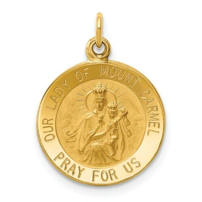 Pre-owned Goldia 14k Yellow Gold Our Lady Of Mount Carmel "pray For Us" Religious Medal Charm
