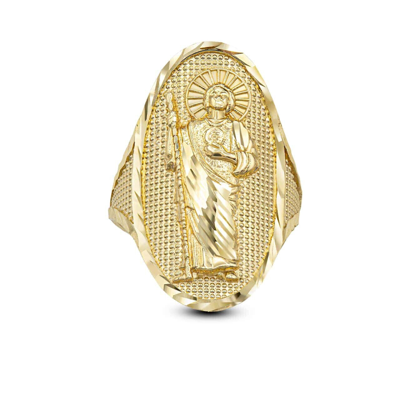 Pre-owned La Blingz Gold Saint Jude Oval Ring In Yellow Gold