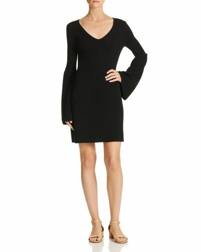 Pre-owned Theory $695  Petite Women's Black Bell-sleeve Cashmere Sweater Dress Size P