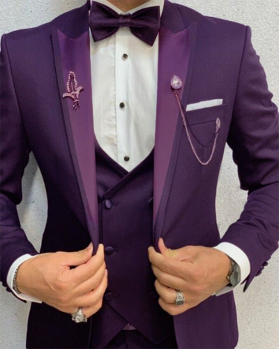 Pre-owned Handmade Mens Purple 3 Piece Suit Wedding Party Wear Party Wear Prom Tuxedo Coat Pants