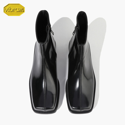 Pre-owned Firenze Atelier Mens Black Leather Square Toe Ankle Boots W/ Zippers Vibram Sole