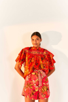 Farm Rio Red Secret Garden Organic Cotton Blouse In Secret Garden