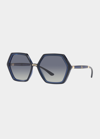 Dolce & Gabbana Hexagon Acetate Sunglasses In Chev Trans Blu