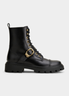 TOD'S LIONSHEAD BUCKLE LEATHER COMBAT BOOTS
