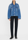 Stella Mccartney Vintage Dark Diamante Striped Hotfix Oversized Denim Jacket In 4480 Vintage Da
