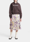 Off-white Drawstring Floral Print Pleated Skirt In Light Green Mu
