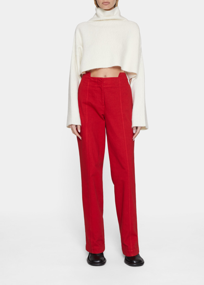 Jw Anderson Cotton Twill Mid Rise Straight Pants In Red