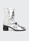 MAISON MARGIELA MEN'S CRACKED METALLIC LEATHER SPLIT-TOE ANKLE BOOTS