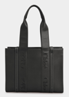 Chloé Woody Medium Leather Tote Bag In Black