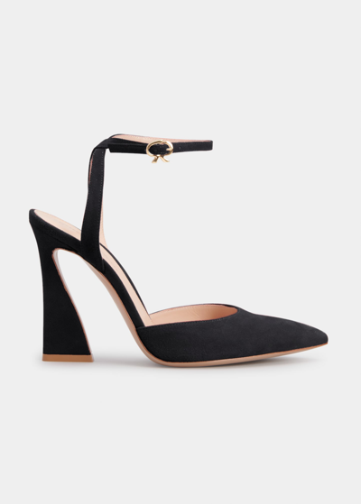 Gianvito Rossi Aura Suede Ankle-strap Pumps In Black